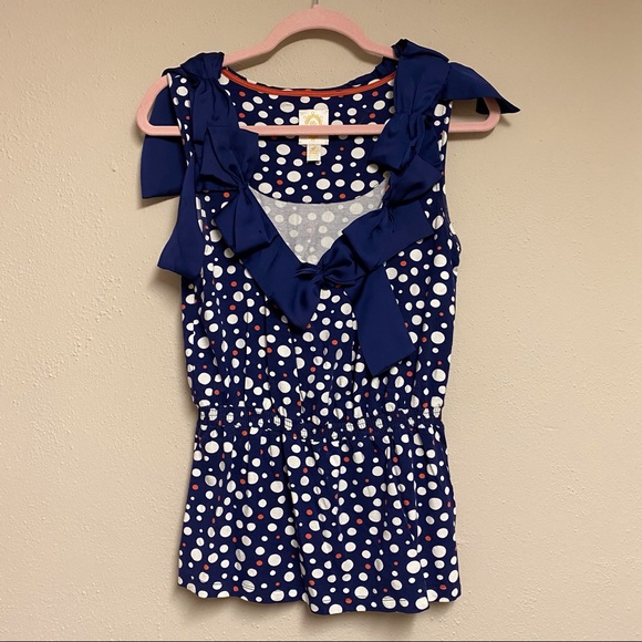 EUC Anthropologie Ric Rac Polka Dot Bow Tank - Picture 3 of 10